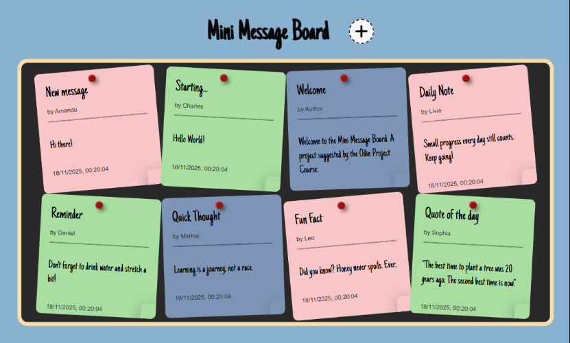 demo website: Sistema Mini Message Board